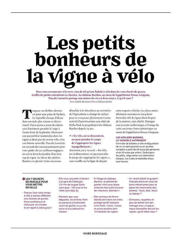 Ateliers de Bardins dans le magazine Vivre Bordeaux